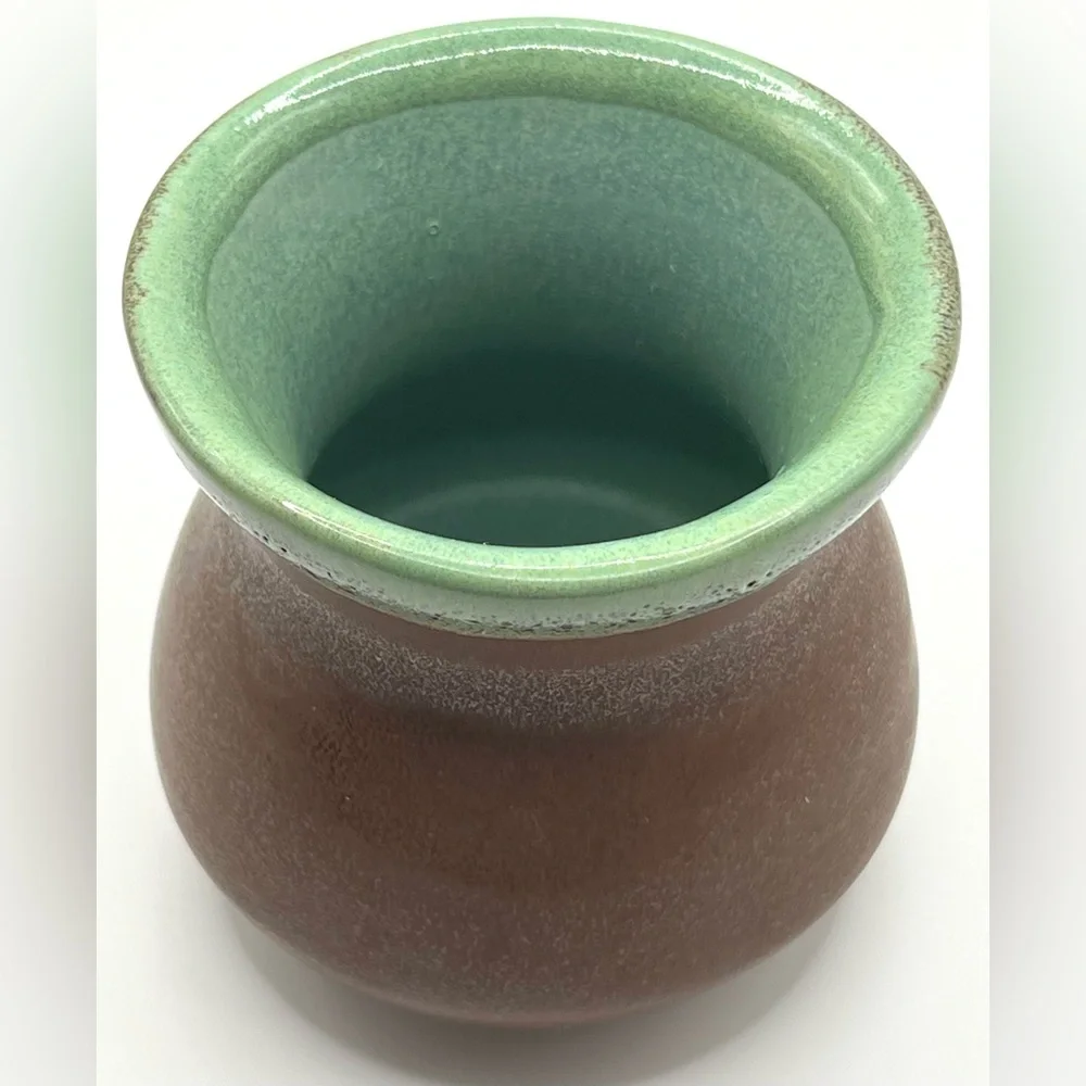 Studio Art Pottery Small Brown Green Handmade Ceramic Vase 3.5 in